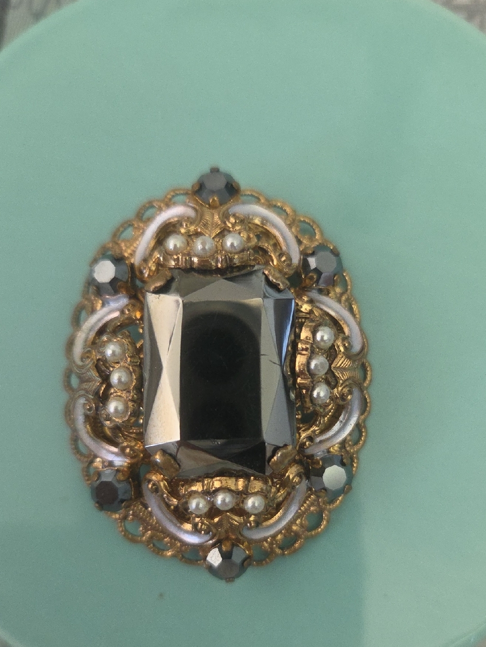 Ornate German Large Hematolite Brooch